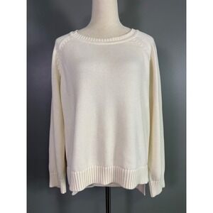 ABLE Organic Cotton Pullover Sweater Women XL Ivory Raglan Minimalist Coastal